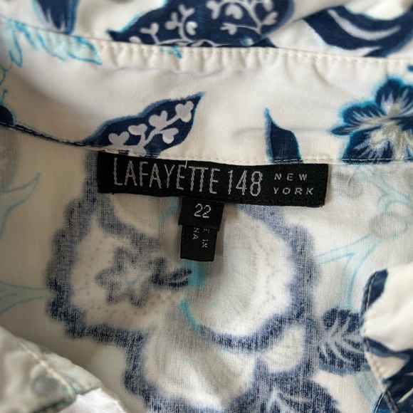 Lafayette 148 cotton button down shirt white blue gray floral print size 22 - Picture 6 of 10